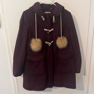 Cath Kidston Women’s Duffle Jacket Faux Fur Pom Poms Toggle Zip Burgundy UK 12